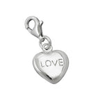 Vedhæng 13x11mm charm hjerte LOVE Shiny Rhodium belagt sølv 925