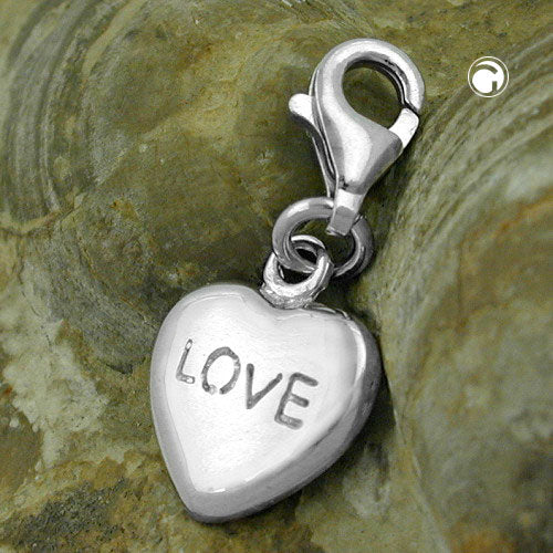 Vedhæng 13x11mm charm hjerte LOVE Shiny Rhodium belagt sølv 925