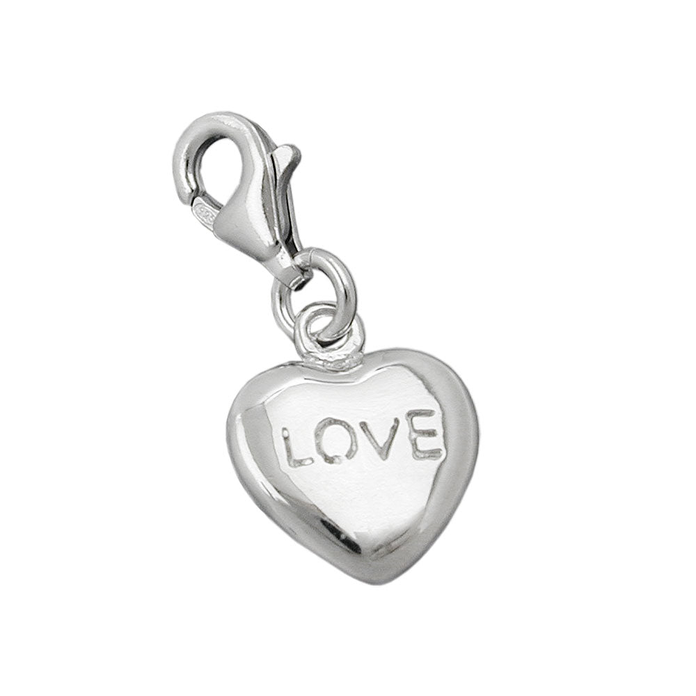 Vedhæng 13x11mm charm hjerte LOVE Shiny Rhodium belagt sølv 925