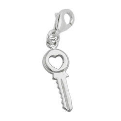 Vedhæng 17x7mm charm sikkerhedsnøgle med hjerte Sølv 925