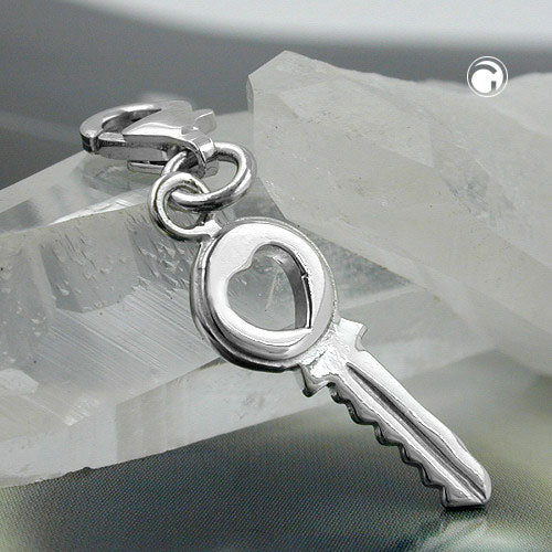 Vedhæng 17x7mm charm sikkerhedsnøgle med hjerte Sølv 925