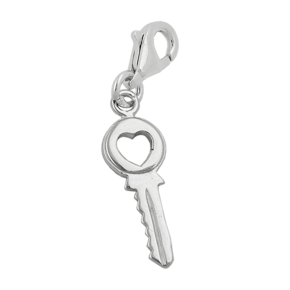 Vedhæng 17x7mm charm sikkerhedsnøgle med hjerte Sølv 925