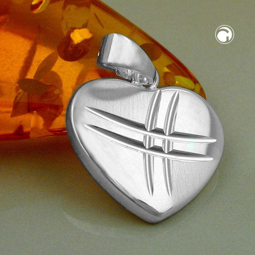 Vedhæng 15x16mm Hjerte matt-skinnende diamant sølv 925