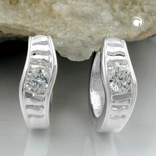 Creole 14x5mm hængsel med zirkoniaer Shiny Silver 925