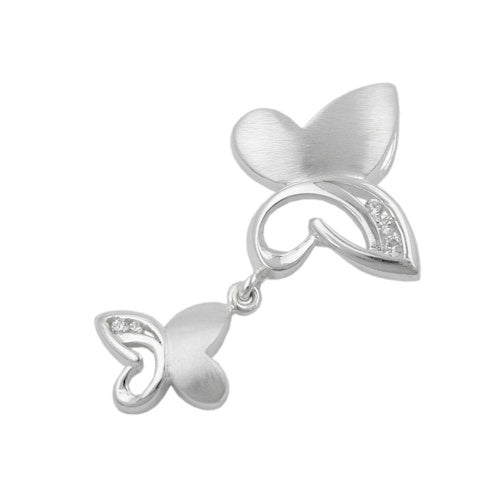 Pendler 30x17mm 2 sommerfugle matt-blank kubisk zirkonia, sølv 925
