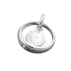 Vedhæng 12x3mm dåbsring med hvid zirkonia og fødselsur i sølv 925 mm