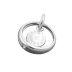 Vedhæng 12x3mm dåbsring med hvid zirkonia og fødselsur i sølv 925 mm
