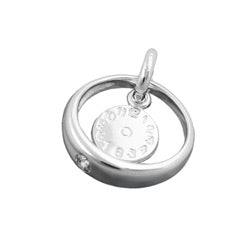 Vedhæng 12x3mm dåbsring med hvid zirkonia og fødselsur i sølv 925 mm