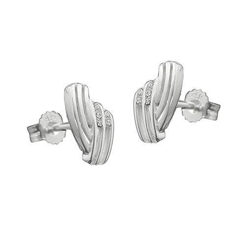 Ørestikkerørering 10x6mm stribet med zirkoniaer matte-skinnende sølv 925