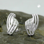 Ørestikkerørering 10x6mm stribet med zirkoniaer matte-skinnende sølv 925