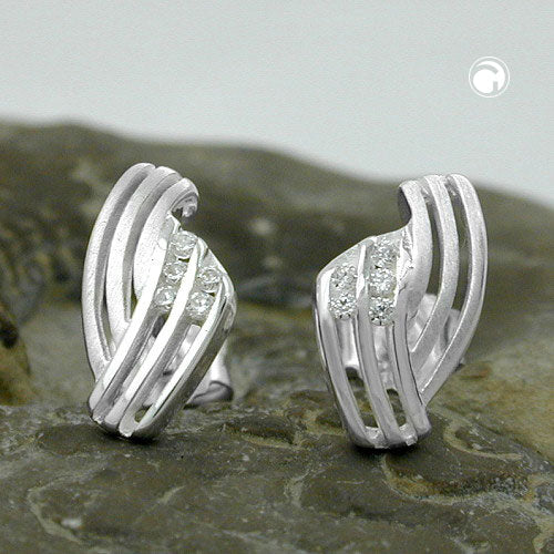 Ørestikkerørering 10x6mm stribet med zirkoniaer matte-skinnende sølv 925