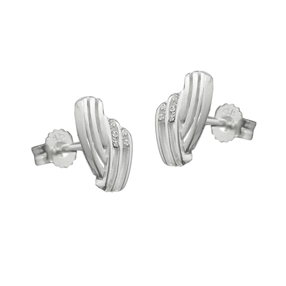 Ørestikkerørering 10x6mm stribet med zirkoniaer matte-skinnende sølv 925