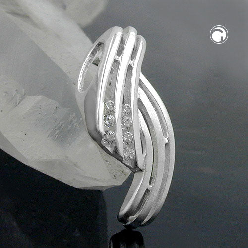 Vedhæng 19x8mm stribet med zirkoniamatte skinnende sølv 925