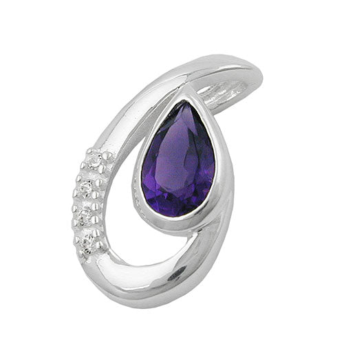 Vedhæng 18x10mm Amethyst med 4 Zirconiaer Shiny Silver 925