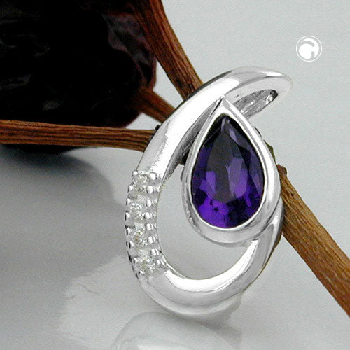 Vedhæng 18x10mm Amethyst med 4 Zirconiaer Shiny Silver 925