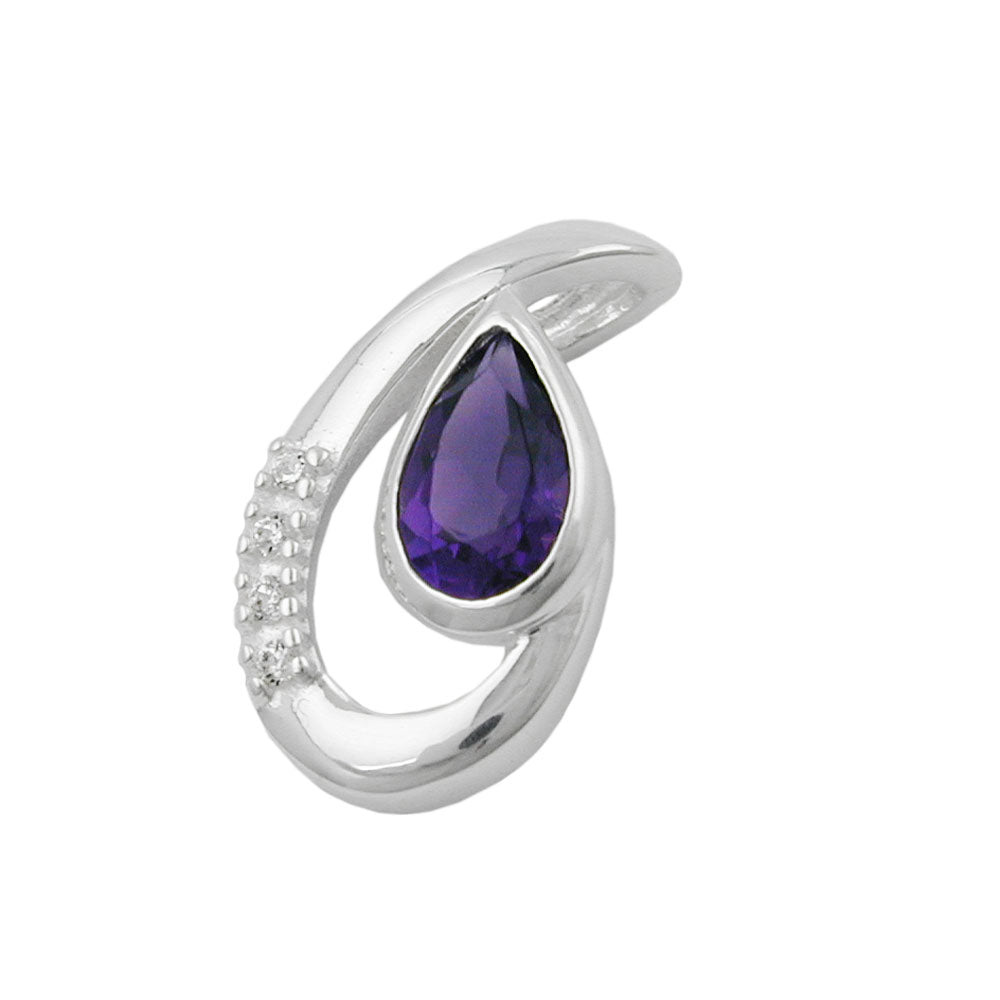 Vedhæng 18x10mm Amethyst med 4 Zirconiaer Shiny Silver 925