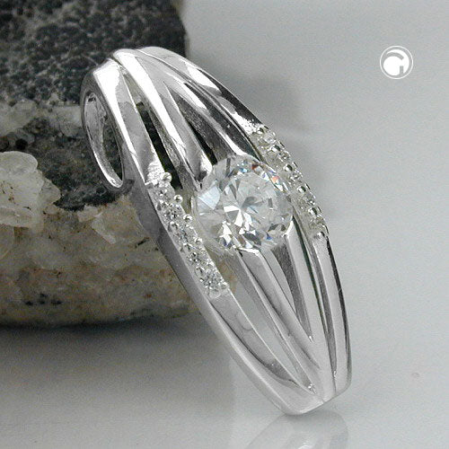 Vedhæng 21x8mm stribet med zirkoniaer Shiny Silver 925