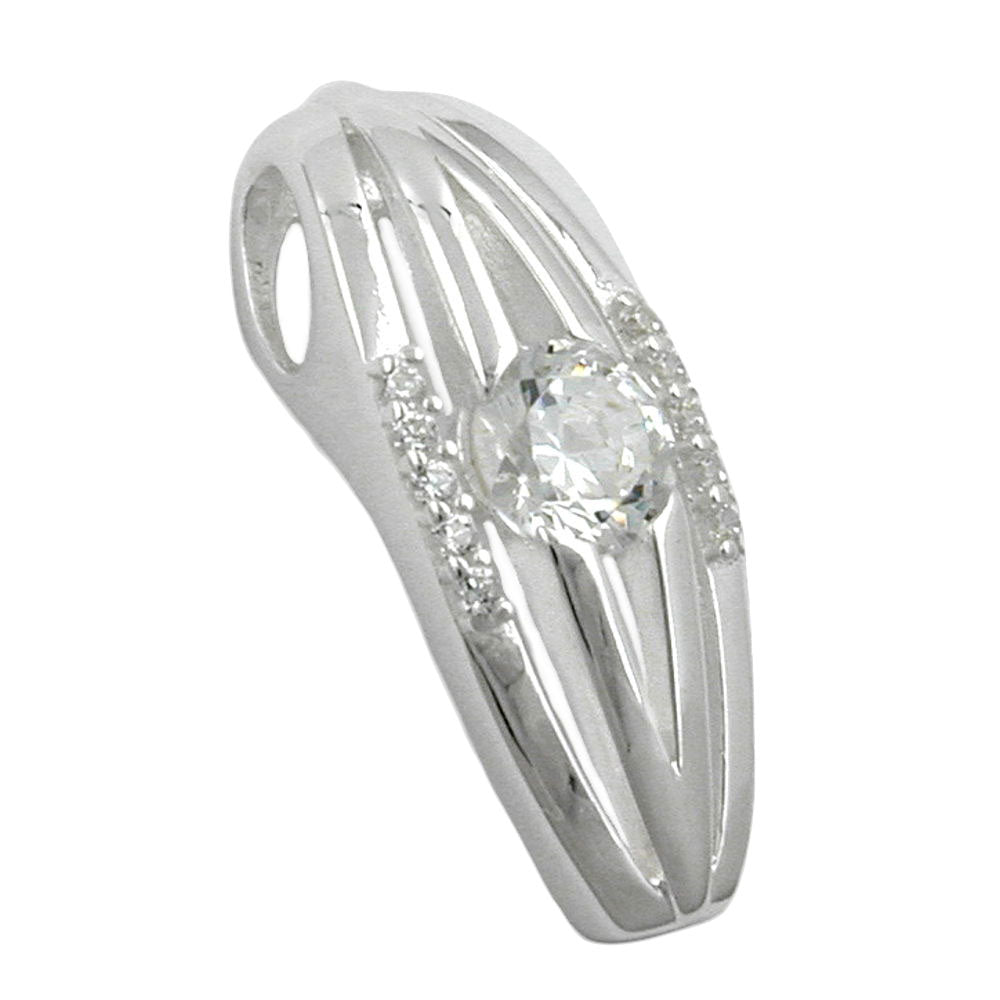 Vedhæng 21x8mm stribet med zirkoniaer Shiny Silver 925