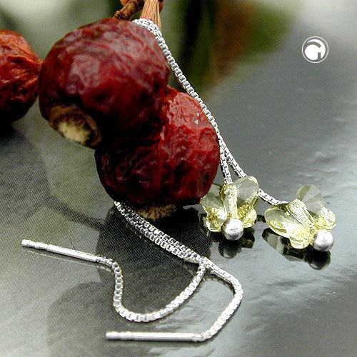 Pull-Through øreringe 115x8mm Butterfly Glass Stone Lys Gul Sølv 925