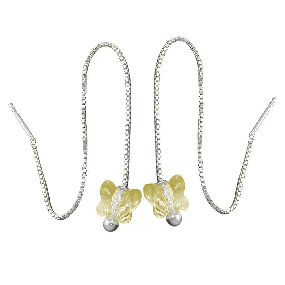 Pull-Through øreringe 115x8mm Butterfly Glass Stone Lys Gul Sølv 925