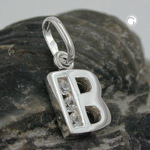 Vedhæng 8x7mm bogstav B Skinnende med kubisk zirkonia Sølv 925