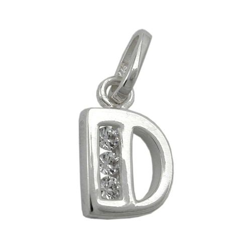 Vedhæng 8x7mm bogstav D Skinnende med kubisk zirkonia sølv 925