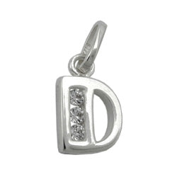 Vedhæng 8x7mm bogstav D Skinnende med kubisk zirkonia sølv 925