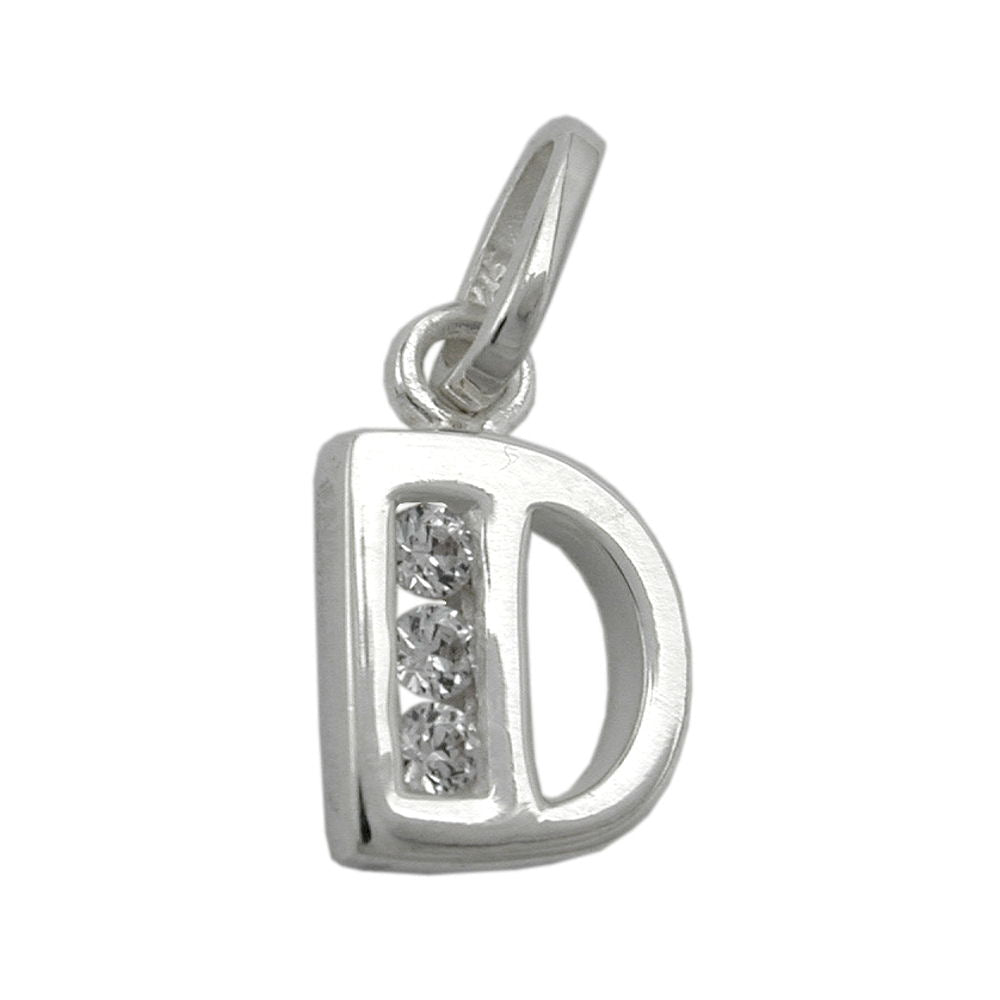 Vedhæng 8x7mm bogstav D Skinnende med kubisk zirkonia sølv 925