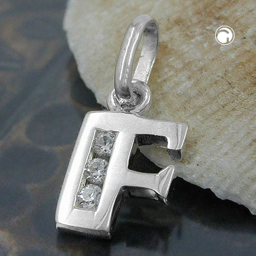 Vedhæng 8x7mm bogstav Femte Skinnende med Kubisk zirkonia Sølv 925