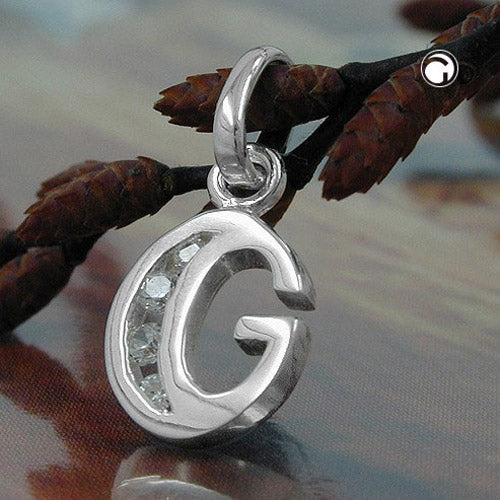 Vedhæng 8x7mm bogstav G skinnende med kubiske zirkoniaer sølv 925