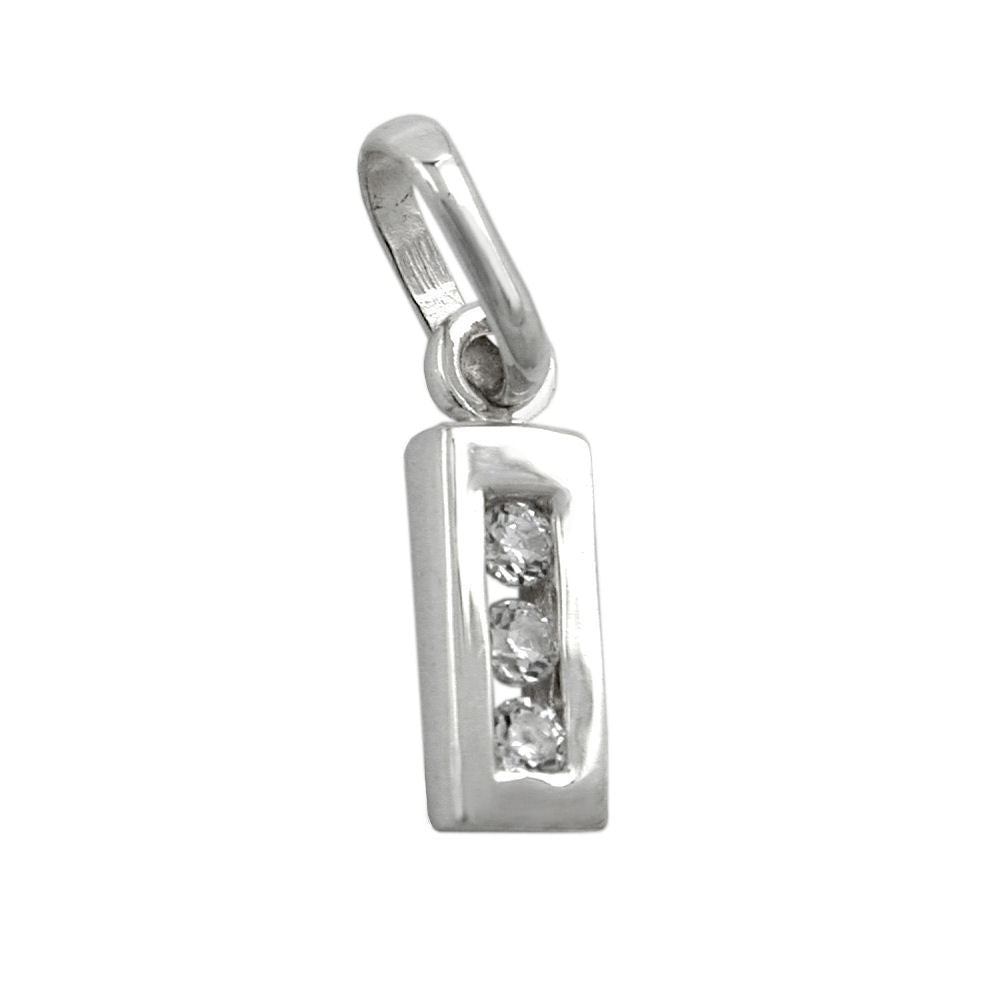 Vedhæng 8x3mm Letter I skinnende med zirkoniaer sølv 925