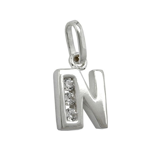 Vedhæng 8x7mm bogstav N Skinnende med kubiske zirkonier sølv 925