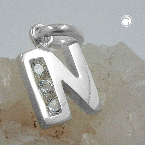Vedhæng 8x7mm bogstav N Skinnende med kubiske zirkonier sølv 925