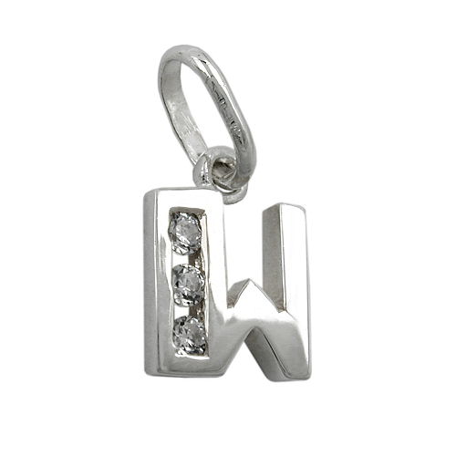 Vedhæng 8x7mm bogstav W Skinnende med kubiske zirkonia sølv 925