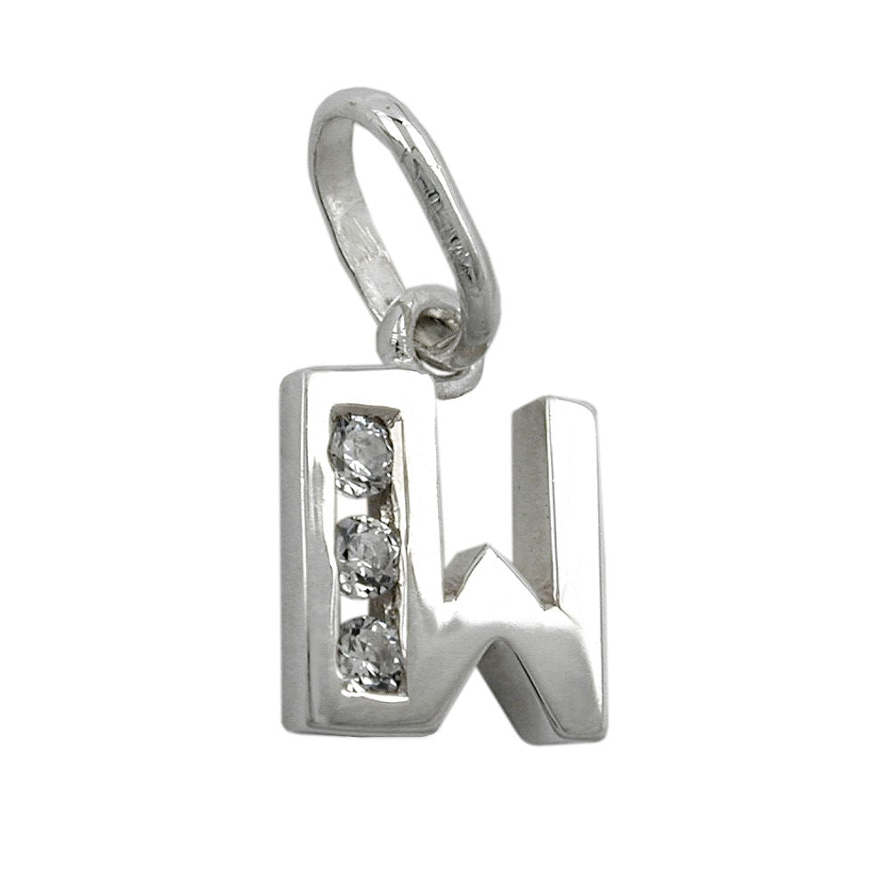 Vedhæng 8x7mm bogstav W Skinnende med kubiske zirkonia sølv 925