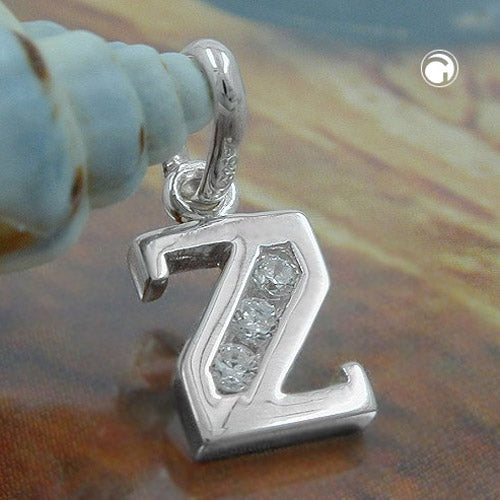 Vedhæng 8x7mm bogstav Z Skinnende med kubisk zirkonia sølv 925