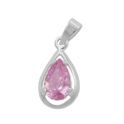 Vedhæng 14x8mm Drop Cubic Zirconia Pink Sølv 925
