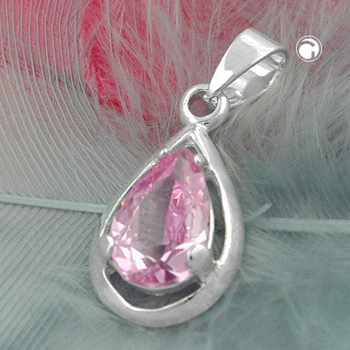 Vedhæng 14x8mm Drop Cubic Zirconia Pink Sølv 925
