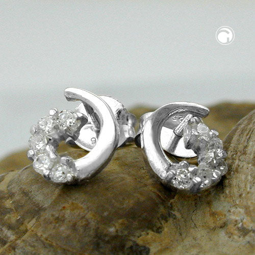 Ørestikker 8x7mm buespiral med zirkoniaer Shiny Silver 925