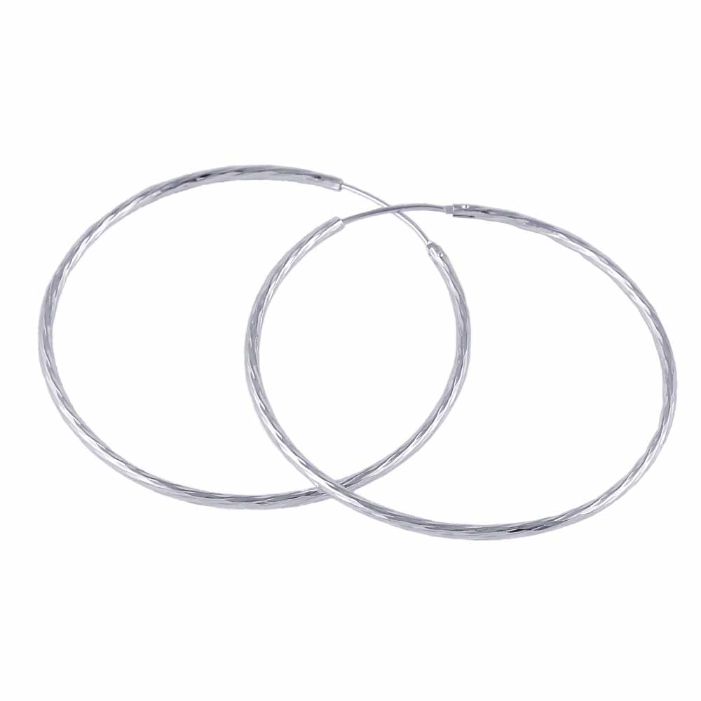 Hoopøreringe, 50mm trådringøreringe, med spænde, diamant sølv 925