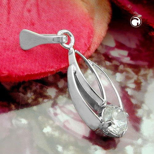 Vedhæng 17x8mm zirkoniahvid skinnende sølv 925