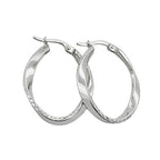 Hoopøreringe 26x22mm ovale trådringøreringe med jernspænde rhodiumbelagt diamant sølv 925