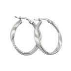 Hoopøreringe 26x22mm ovale trådringøreringe med jernspænde rhodiumbelagt diamant sølv 925