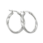Hoopøreringe 26x22mm ovale trådringøreringe med jernspænde rhodiumbelagt diamant sølv 925