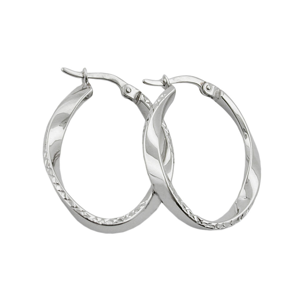 Hoopøreringe 26x22mm ovale trådringøreringe med jernspænde rhodiumbelagt diamant sølv 925