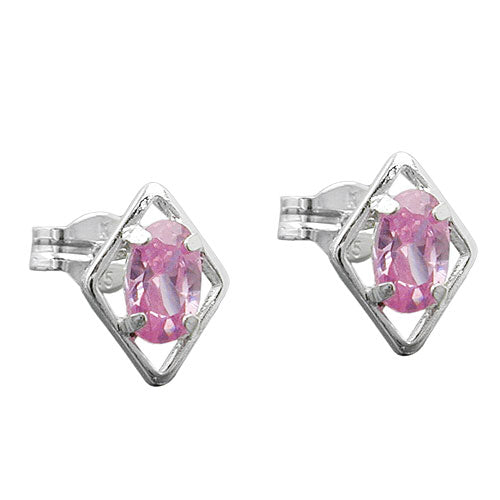 Ørestikker 8x6mm rombe med Cubic Zirconia Pink Sølv 925