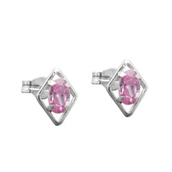 Ørestikker 8x6mm rombe med Cubic Zirconia Pink Sølv 925