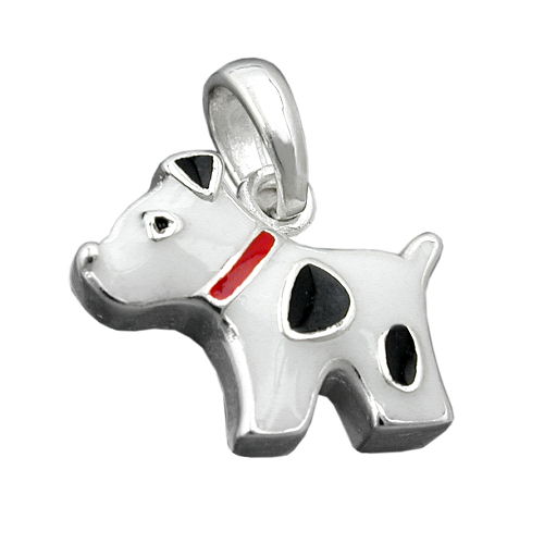 Hængende 12x10mm hund Sort Plettet Farvet Lakeret 925