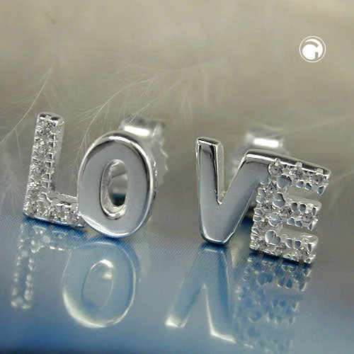 Ørestikker 6x7mm Cubic Zirconia LOVE Sølv 925