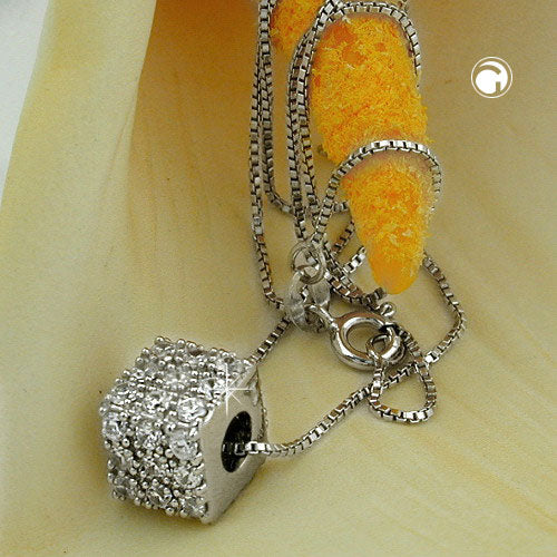 Kæde 0,9 mm Pendlerning med kubisk zirkonia sølv 925 42 cm